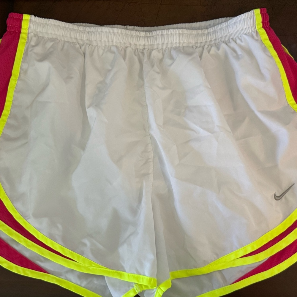Nike White and Yellow Athletic Shorts